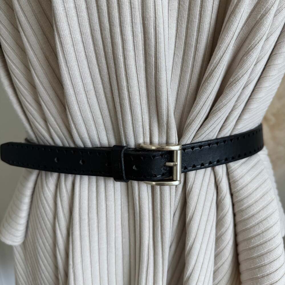 Lauren Ralph Lauren Vintage Black Leather Cut Out Geometric Belt Silver Buckle